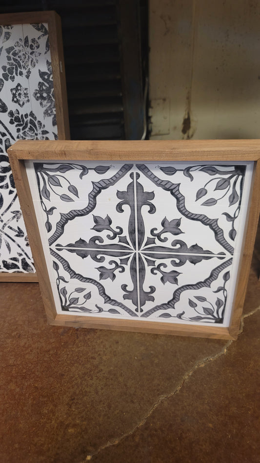 Black and White Tile Design (Sm) Wood SIgn