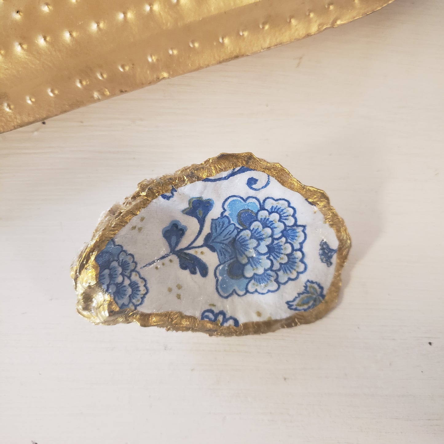 Blue Damask Shell Trinket Holder