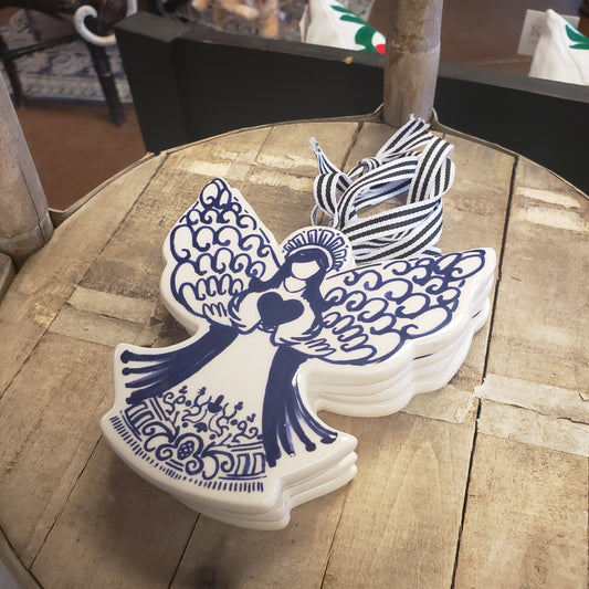 Blue/White Ceramic Angel Ornament