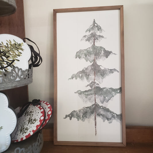 Rectangle Pine Tree Xmas Wood Sign