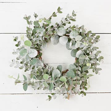 18in Snowy Flocked Mixed Eucalyptus Wreath