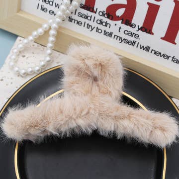 Faux Fur Apricot Hair Claw Clip