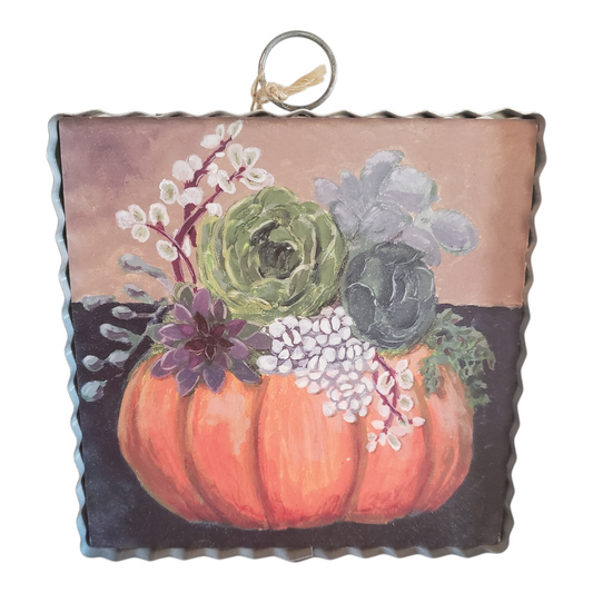 Round Top Orange Pumpkin with Succulents Mini Print