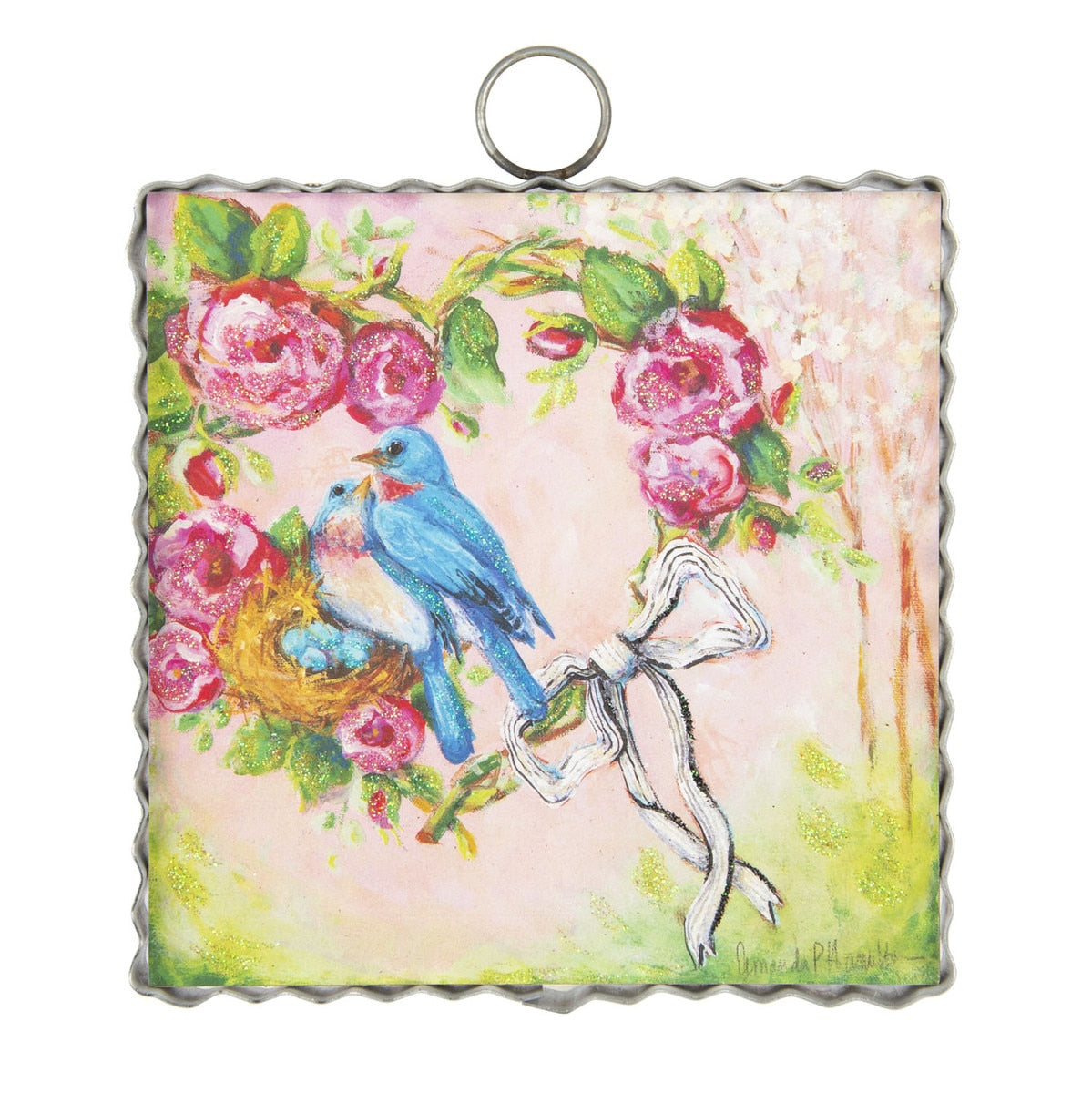 Round Top Bluebird Heart Wreath Mini Print