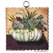 Round Top White Pumpkin with Succulents Mini Print