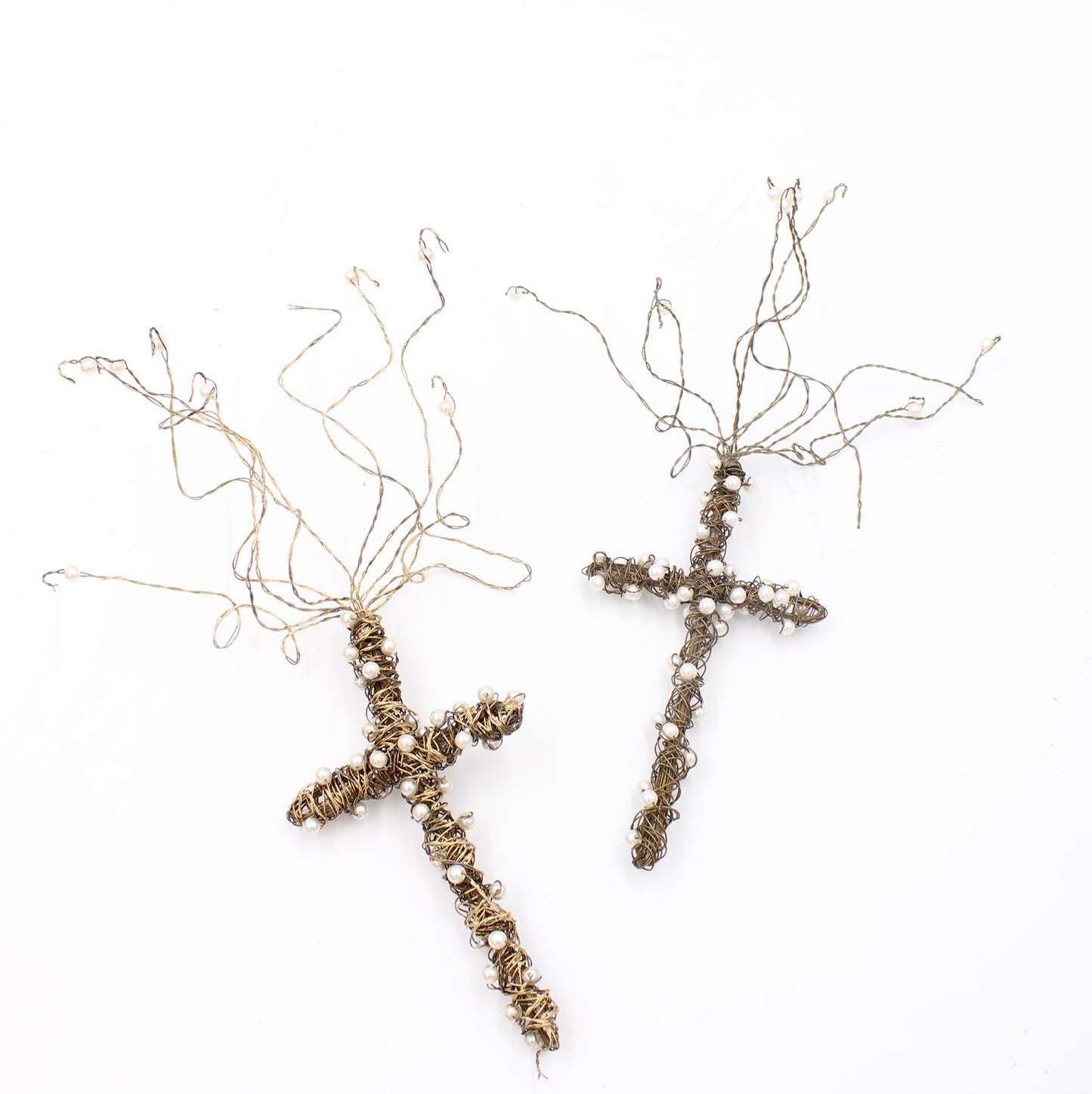 White Bead/Gold Wire Cross