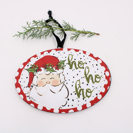 HoHoHo Metal Santa Oval Sign