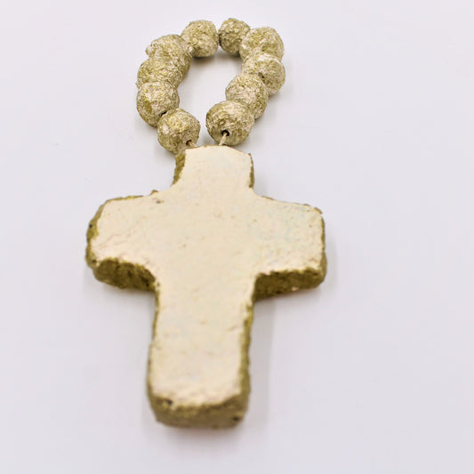 Cream/Gold cross w gold bead handle