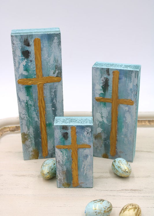 Handpainted Blue Cross Block