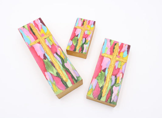 Handpainted Bright Cross Block